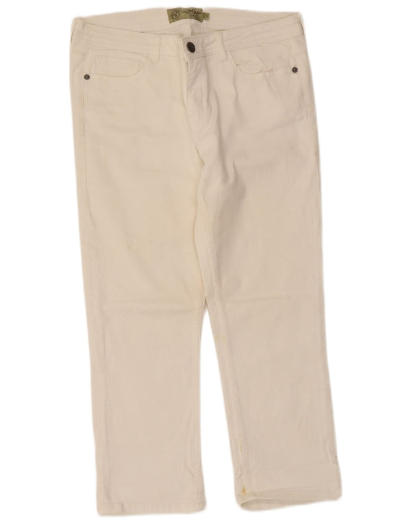 Fat Face Damen-Cropped-Jeans, UK 14, Größe L, W34, L24, weiße Baumwolle