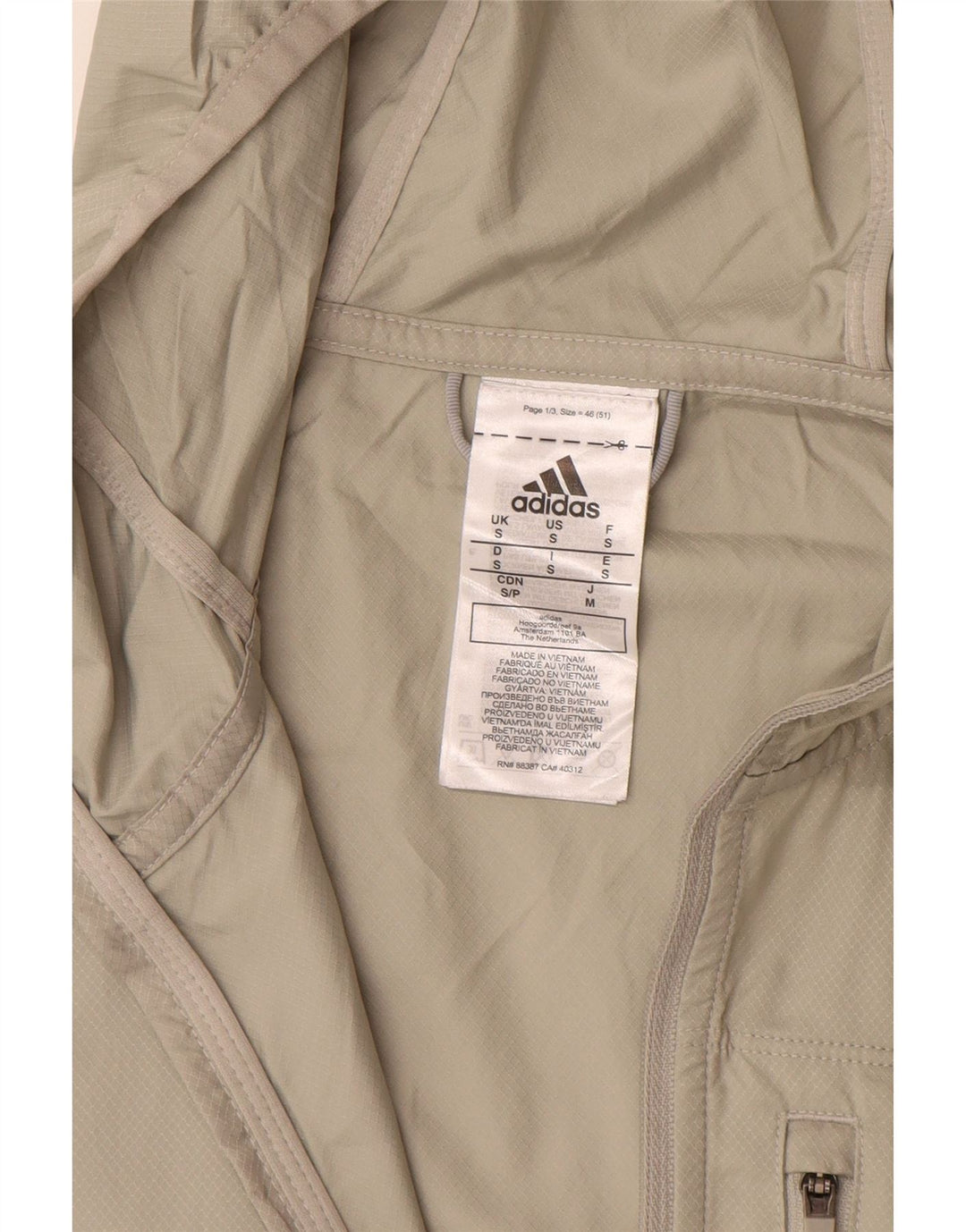 ADIDAS Herren Regenjacke mit Kapuze UK 36 Small Beige Colourblock Polyester