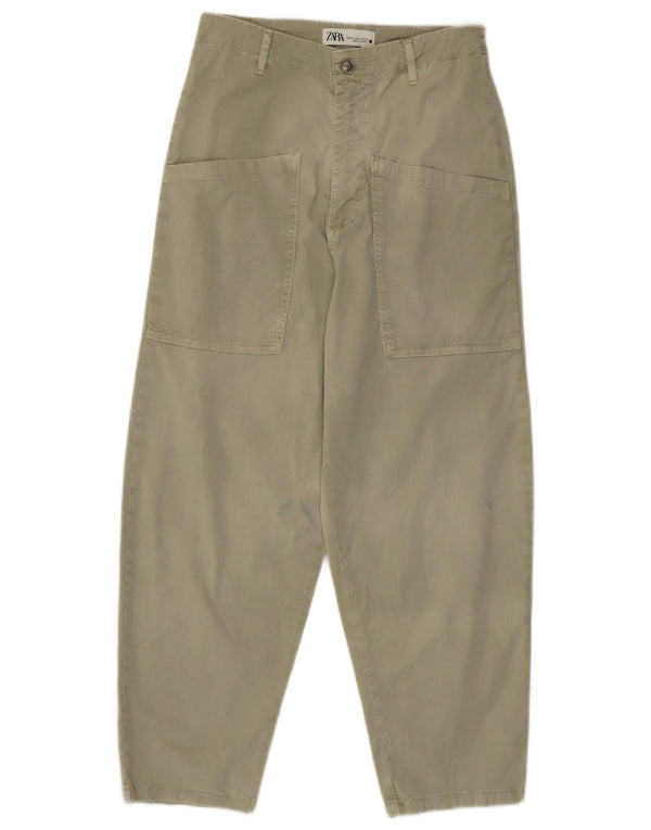 Zara Damen Cargohose mit hoher Taille, lockere Passform, EU 34, XS, B24, L24, Khaki