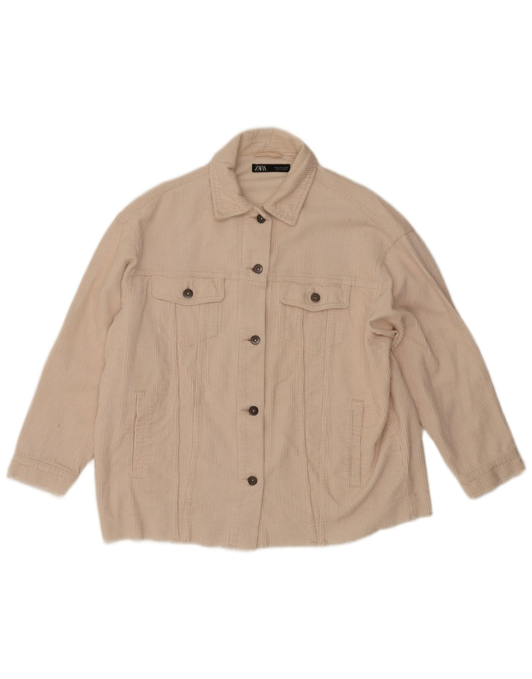 Übergroße Cordjacke von Zara für Damen, UK 10, Größe S, cremefarbene Baumwolle