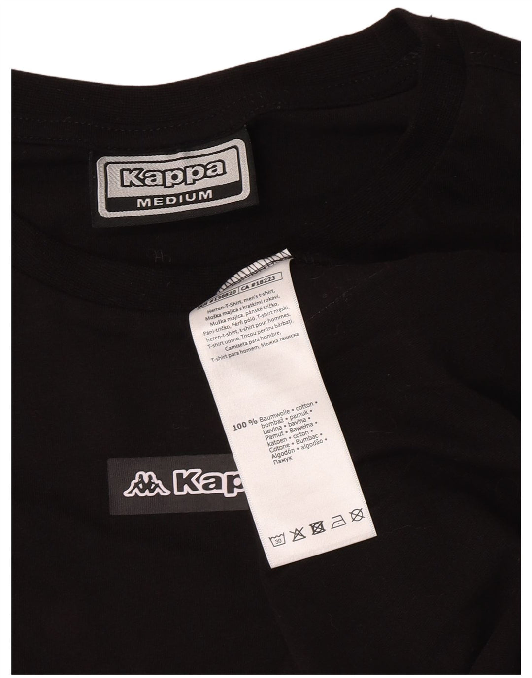 Kappa Herren-Grafik-T-Shirt-Oberteil aus mittelschwarzer Colourblock-Baumwolle