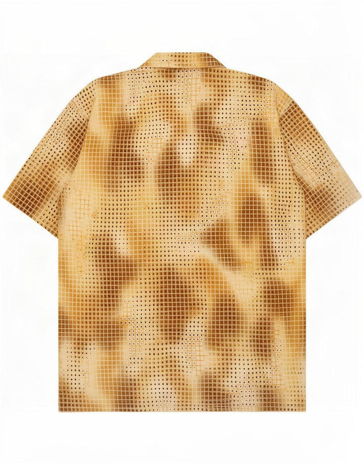 Vintage Herren-Hemd mit abstraktem Muster, mittelbraun geflecktes Polyester