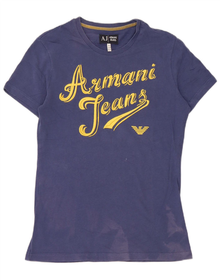 Armani Herren Grafik-T-Shirt-Oberteil aus mittelblauer Baumwolle