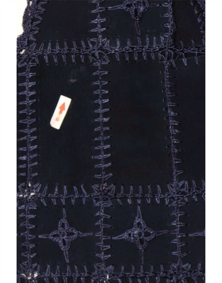 Vintage Damen Wildleder Gilet UK 14 Medium Navy Blue Patchwork