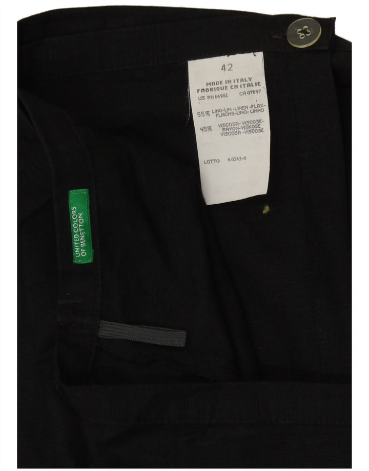 Benetton Damen Wickelrock IT 42 Medium W27 Schwarzes Leinen
