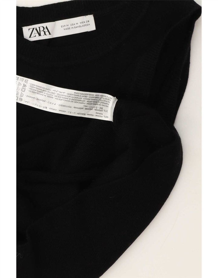 Zara Damen Crop Vest Top UK 12 Mittelschwarze Viskose