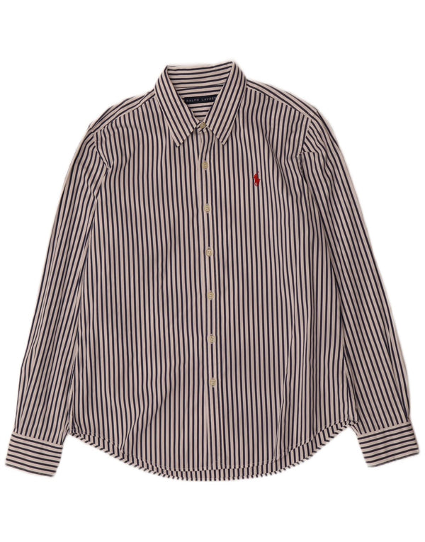 Ralph Lauren Damenhemd US 10 Large Marineblaue Nadelstreifen-Baumwolle