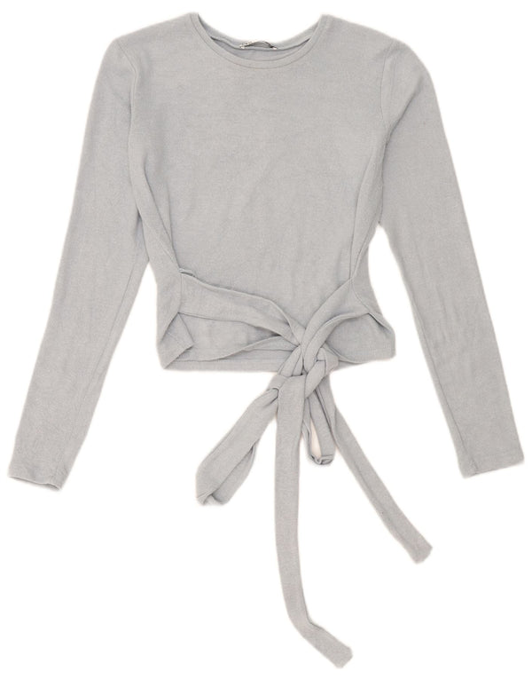 Zara Damen Crop Top Langarm UK 10 Small Blau