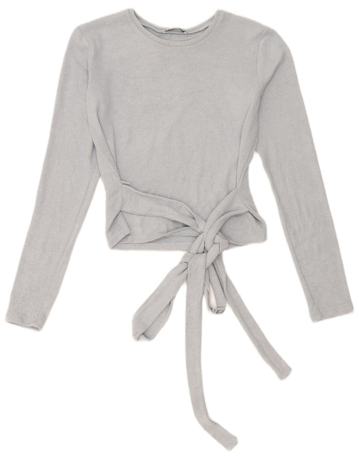 Zara Damen Crop Top Langarm UK 10 Small Blau