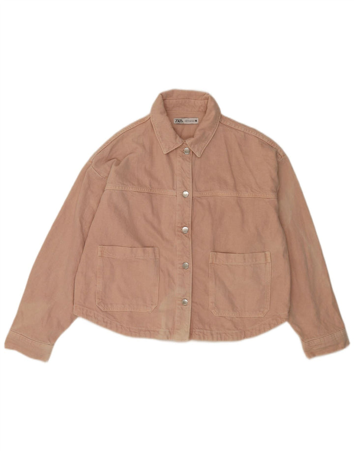 Zara Damen Übergroße Jeansjacke UK 14 Mittelrosa Baumwolle