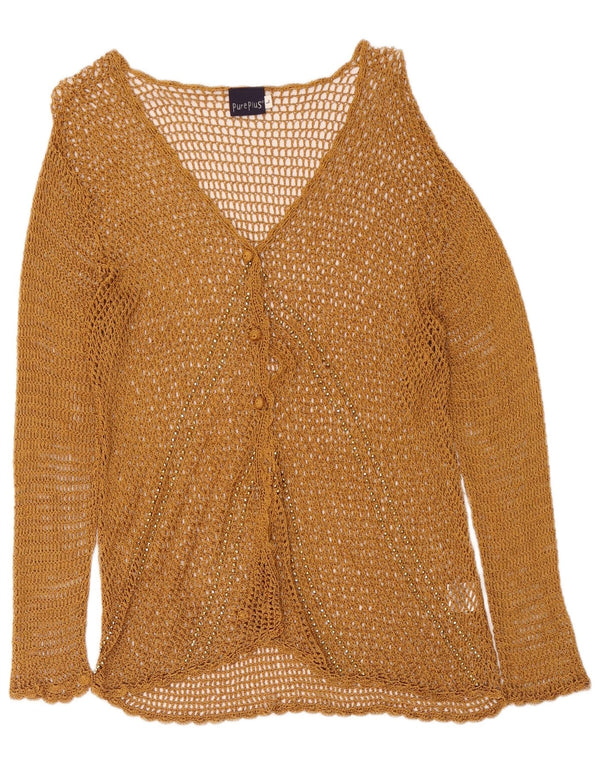 Vintage Damen Häkel-Cardigan-Pullover UK 14 Large Beige Rayon