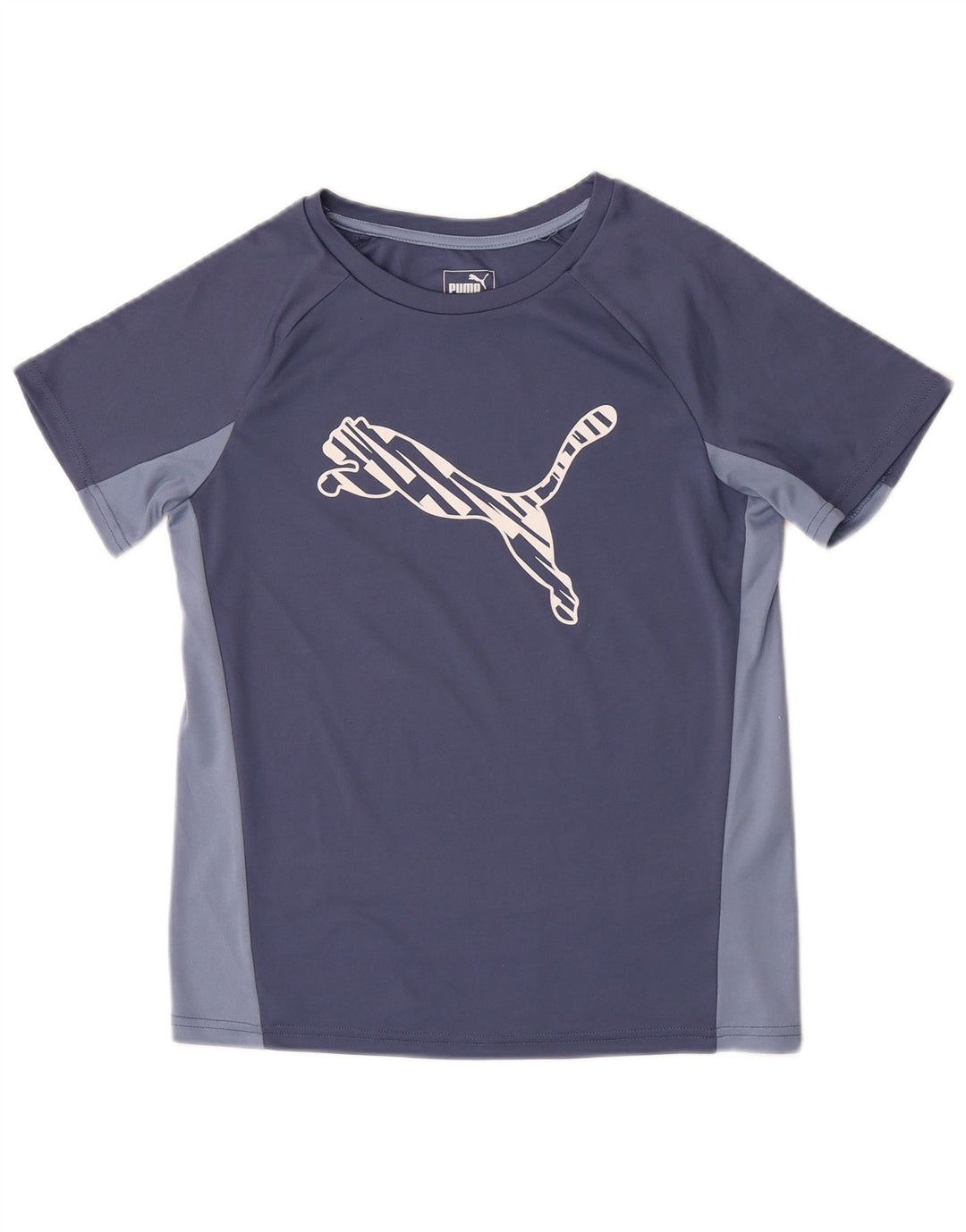 Puma Damen Grafik-T-Shirt-Oberteil UK 12 Mittelblaues Colourblock-Polyester