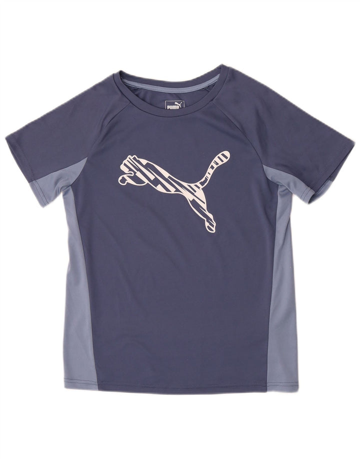 Puma Damen Grafik-T-Shirt-Oberteil UK 12 Mittelblaues Colourblock-Polyester