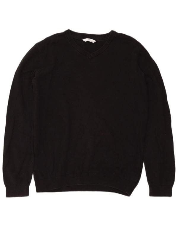Marks & Spencer Jungen-Pullover mit V-Ausschnitt, 15–16 Jahre, schwarze Baumwolle