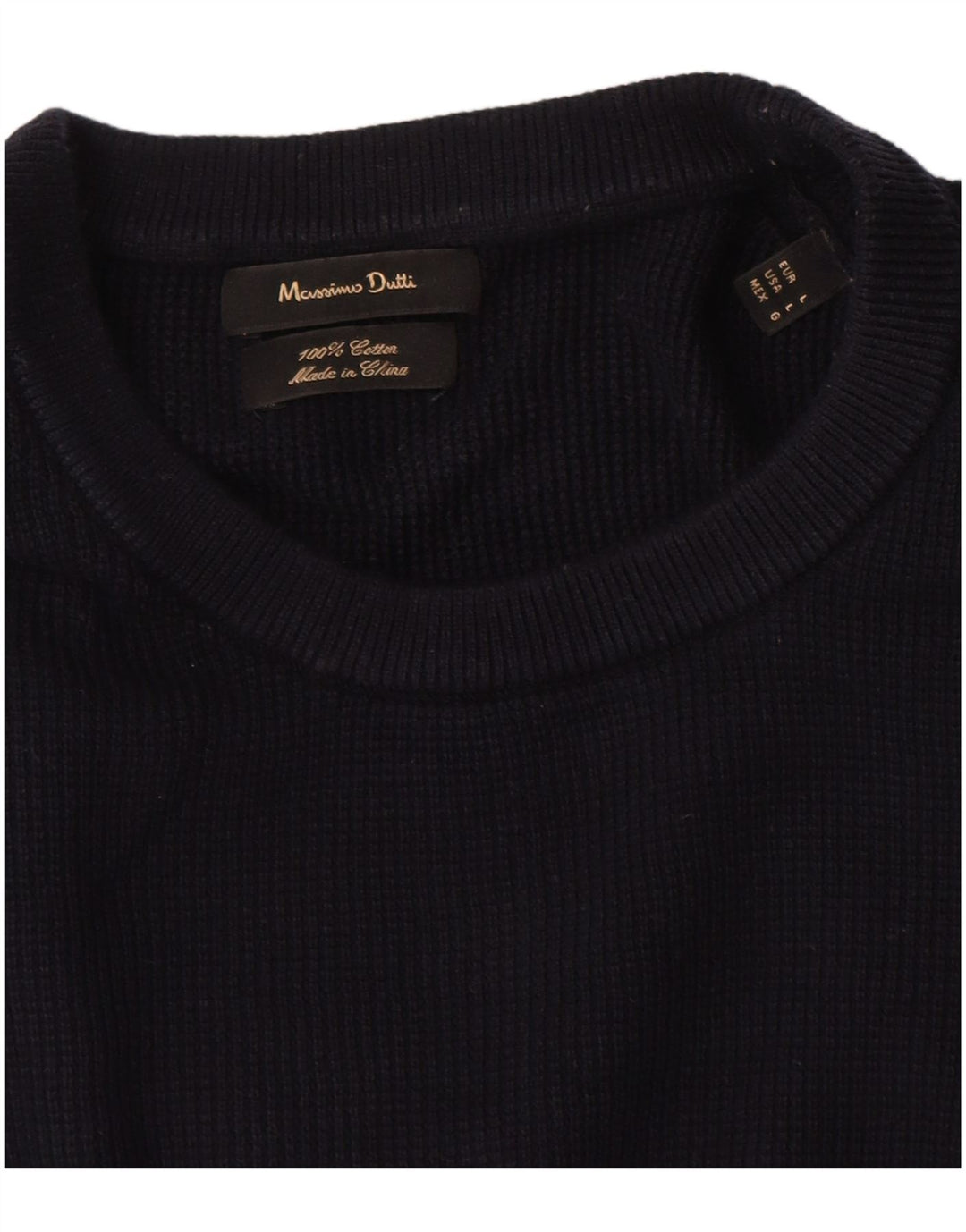 Massimo Dutti Herren-Pullover, kurzärmelig, Rundhalsausschnitt, Größe L, Marineblau