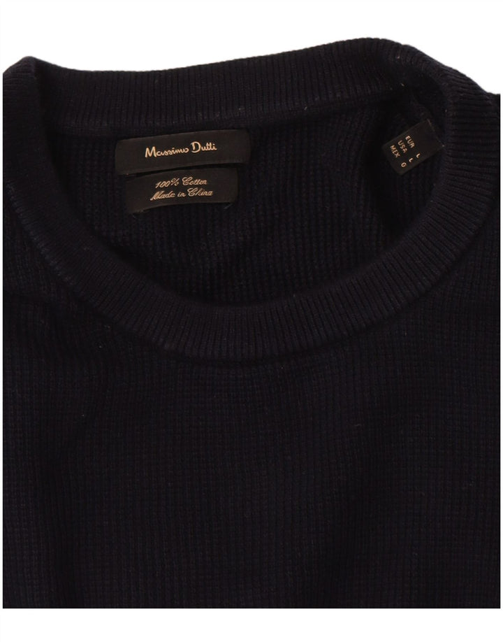Massimo Dutti Herren-Pullover, kurzärmelig, Rundhalsausschnitt, Größe L, Marineblau