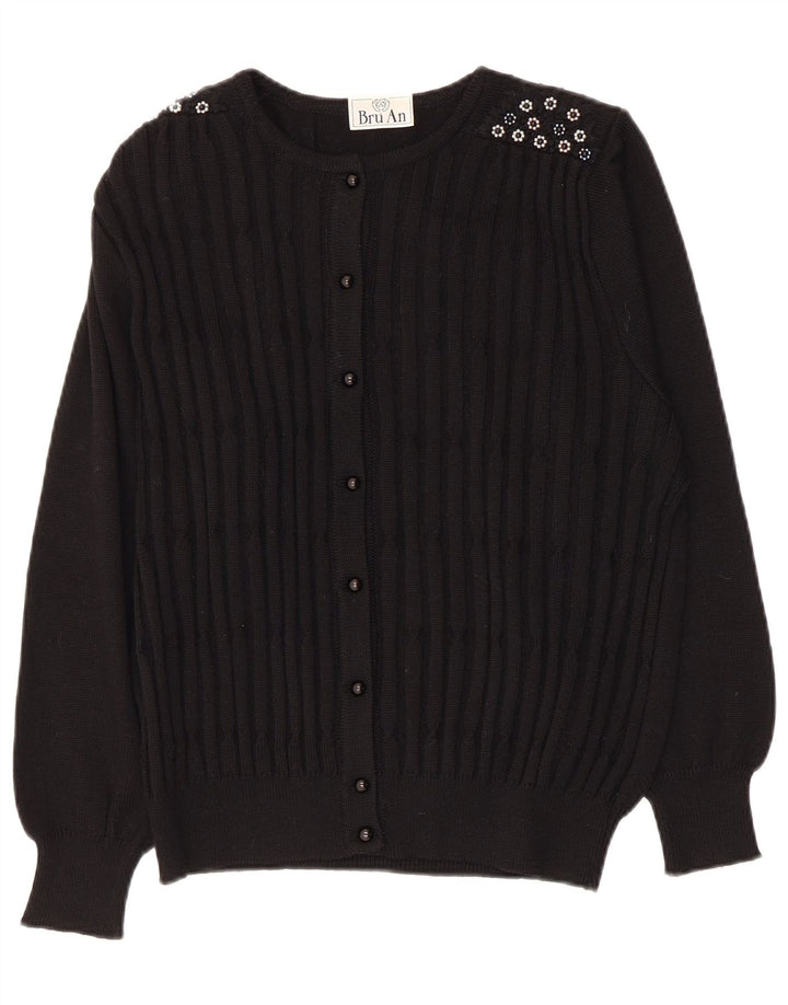Vintage Damen Cardigan Pullover UK 14 Mittelschwarze Schurwolle
