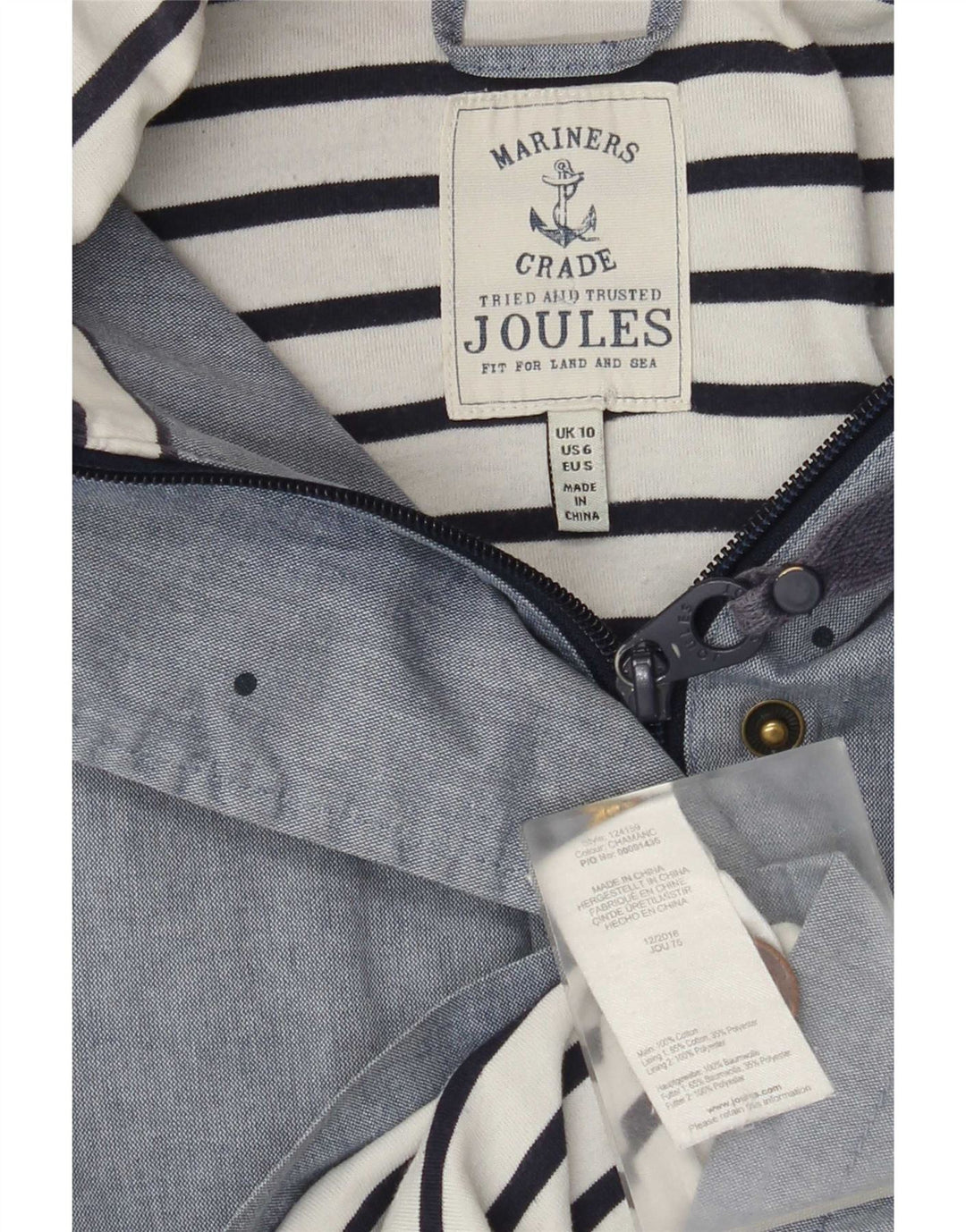 Joules Damen-Windbreaker-Jacke mit Kapuze, übergroß, Gr. 10, klein, blau gepunktet