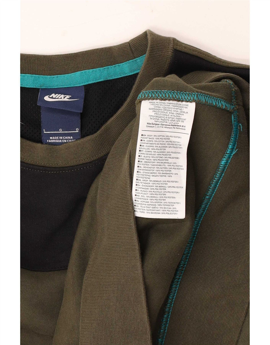 Nike Herren-Sweatshirt-Pullover, groß, Khaki, Colourblock-Baumwolle