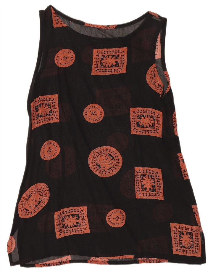 Vintage Damen Ärmelloses Tunika Top UK 12 Medium Schwarz Patchwork
