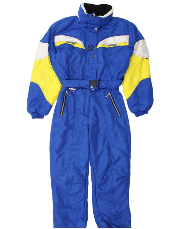 Vintage Womens Ski Jumpsuit UK 14 Medium Blue Colourblock Polyester Sports