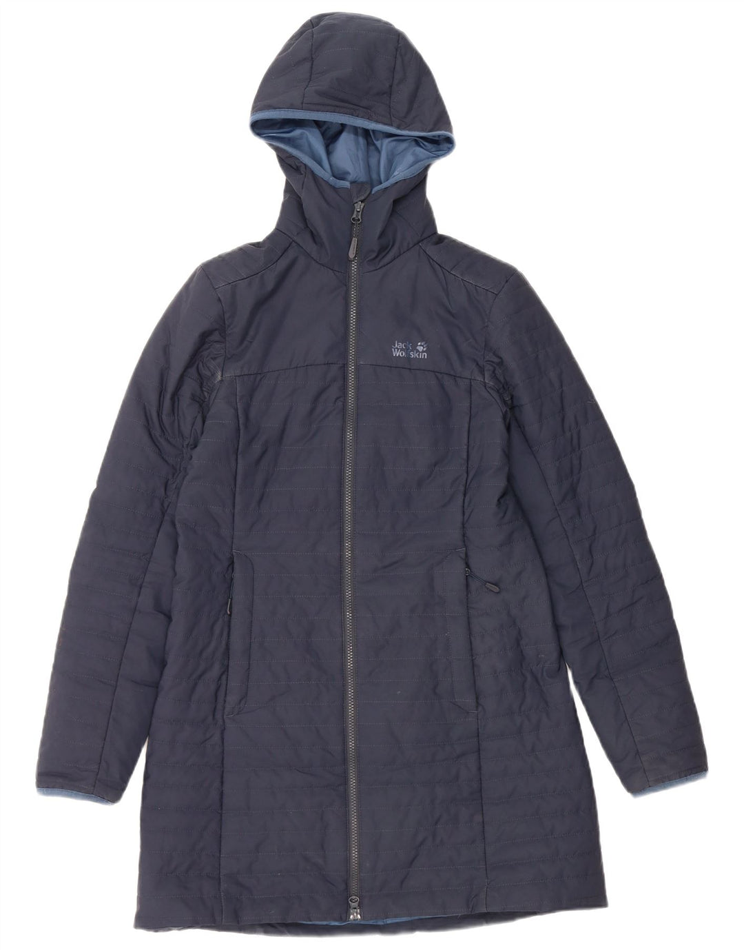 JACK WOLFSKIN Wattierter Damenmantel mit Kapuze UK 6 XS Marineblaues Polyester