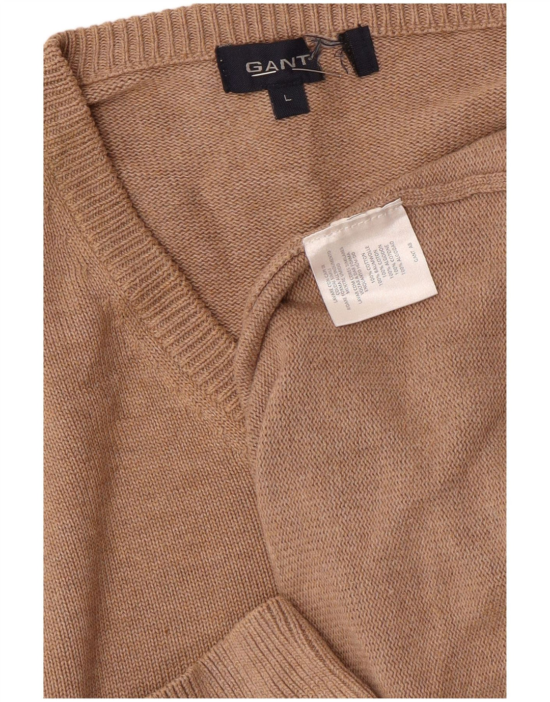 Gant Herren-Pullover mit V-Ausschnitt, groß, braune Baumwolle
