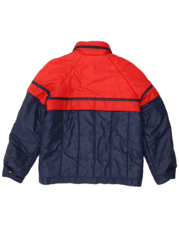 Vintage Damen Wattierte Jacke IT 42 Medium Marineblau Colourblock Polyester