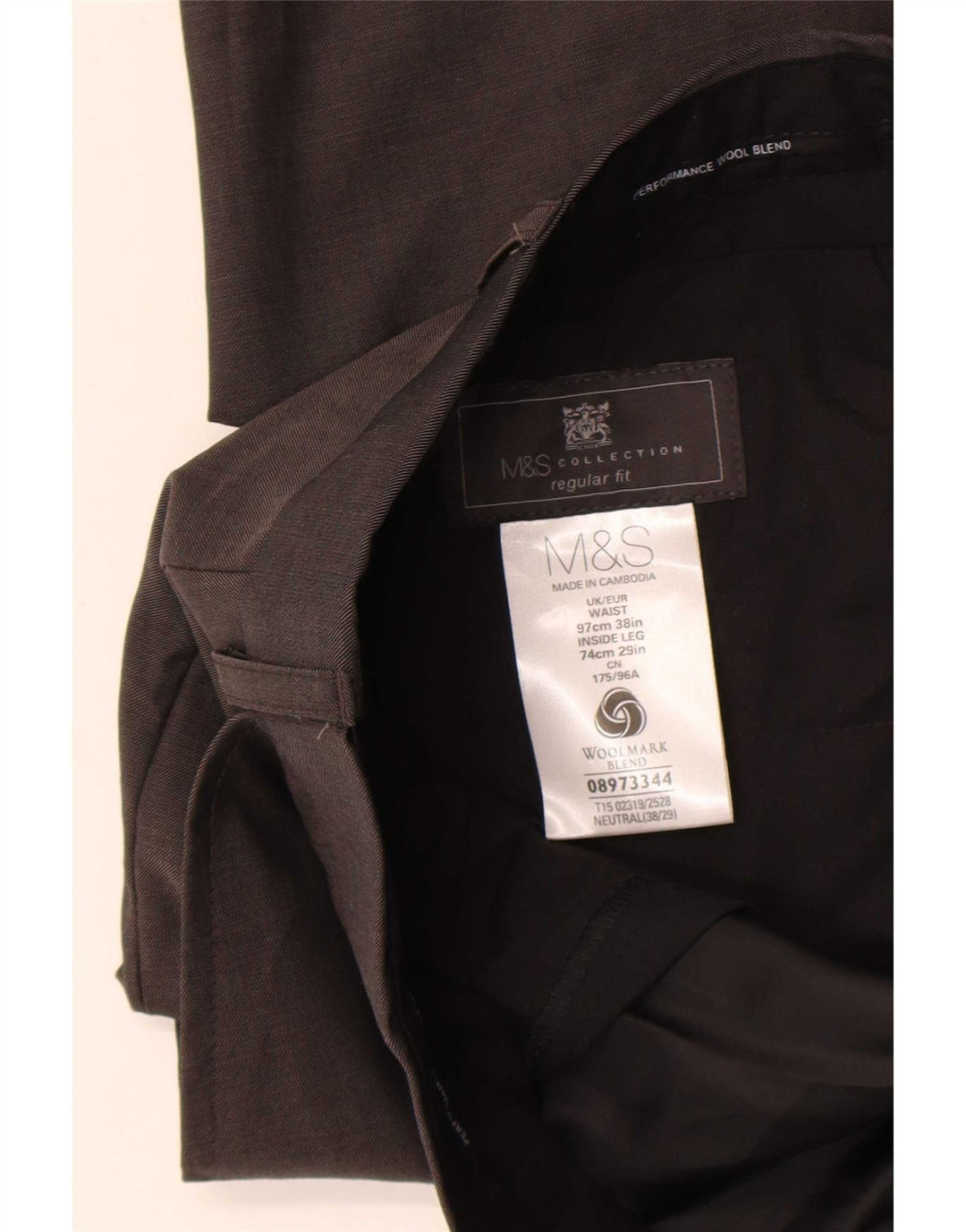 Marks & Spencer Herren-Anzughose in normaler Passform, W36 L29, braune Wolle