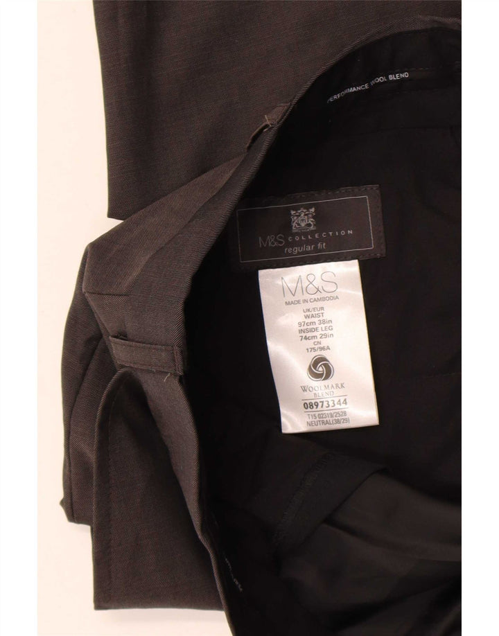 Marks & Spencer Herren-Anzughose in normaler Passform, W36 L29, braune Wolle