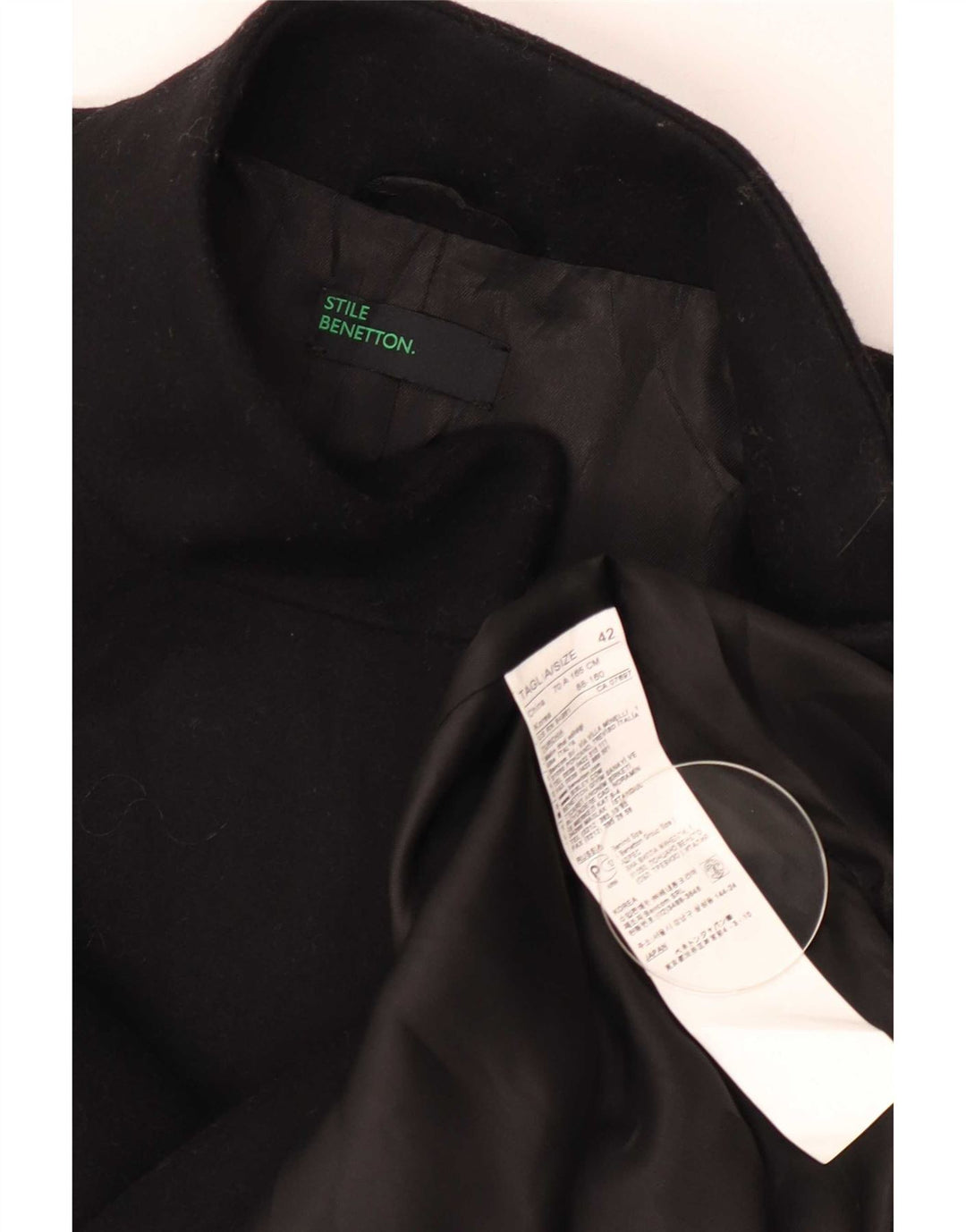 Benetton Damen Mantel IT 42 Mittelschwarze Wolle