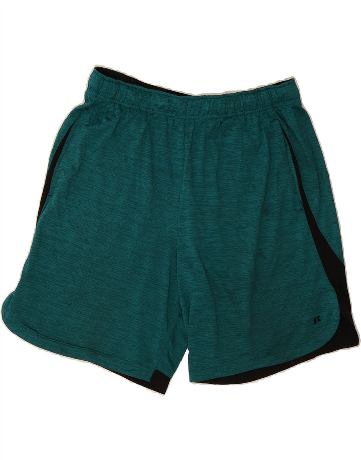 RUSSELL ATHLETIC Mens Sport Shorts Medium  Green Colourblock Polyester Vintage Russell Athletic and Second-Hand Russell Athletic from Messina Hembry 