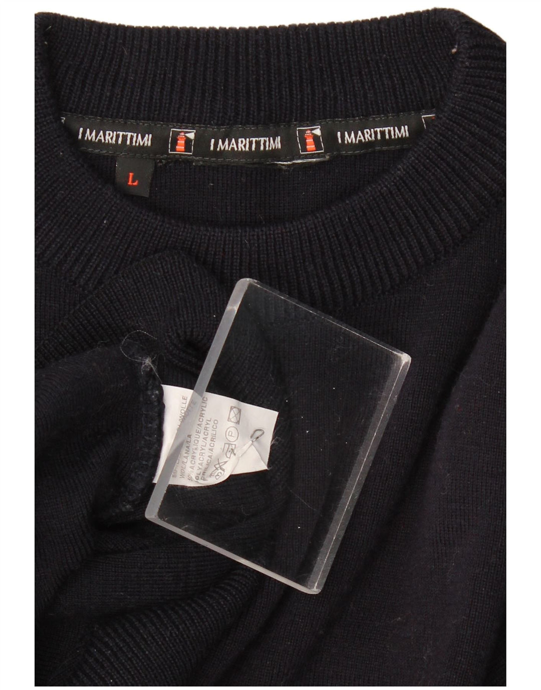 VINTAGE Herren-Pullover mit Rundhalsausschnitt, große marineblaue Baumwolle