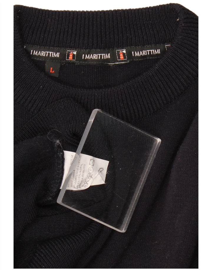 VINTAGE Herren-Pullover mit Rundhalsausschnitt, große marineblaue Baumwolle