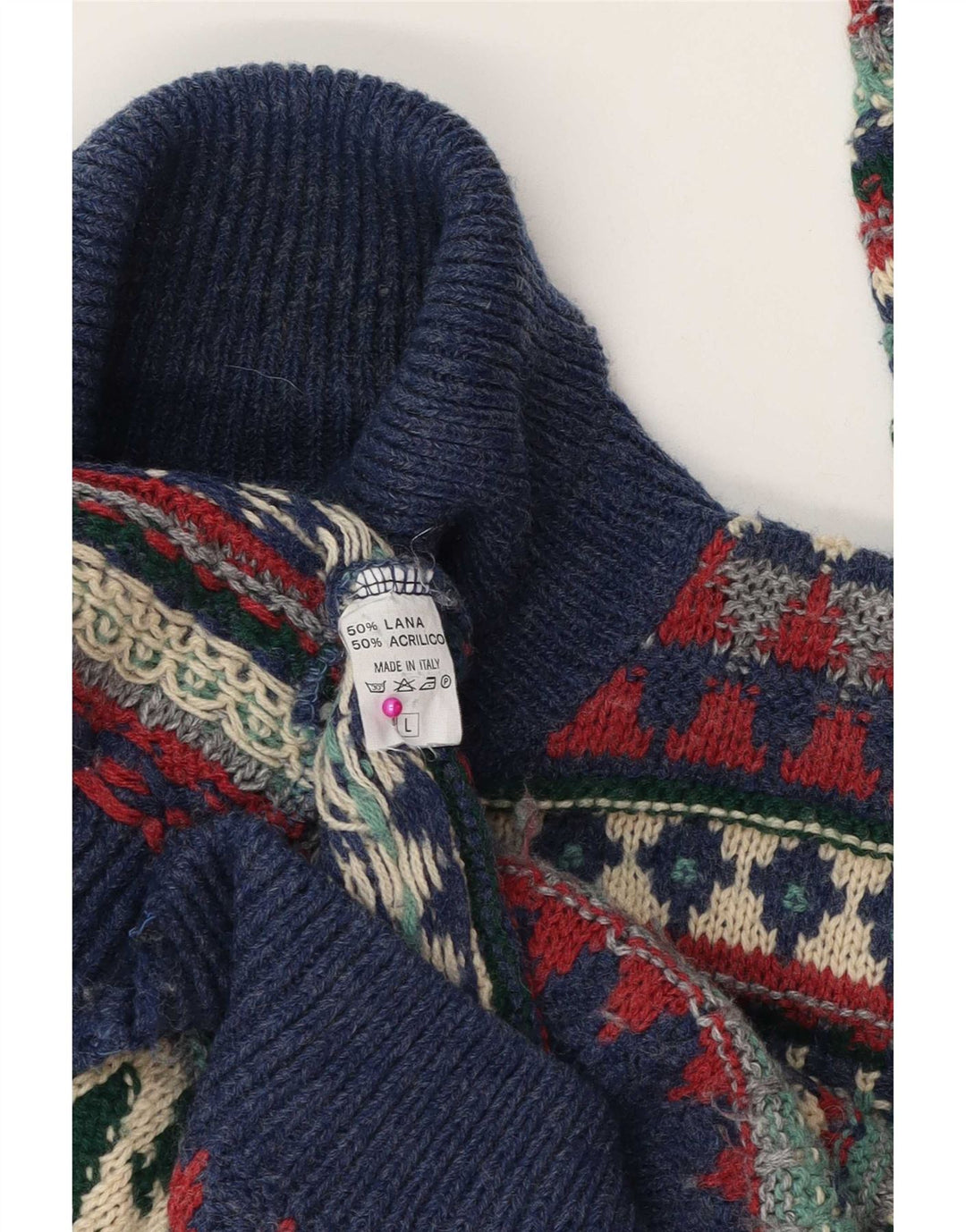 Vintage Herren-Pullover mit Rollkragen, groß, mehrfarbig, Fair-Isle-Wolle