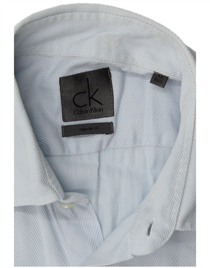 CALVIN KLEIN Mens Regular Fit Shirt Size 42 16 1/2 Large Blue Herringbone