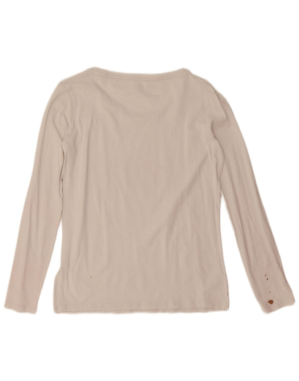 Guess Damen-Top mit Grafik, langärmlig, UK-Größe 44, Größe L, weiße Baumwolle