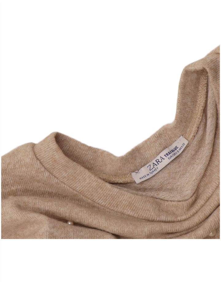Zara Damen Trafaluc Pullover Top 3/4 Ärmel UK 10 Small Beige Flecked