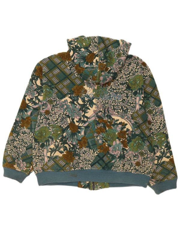 Vintage Damen Kapuzenpullover mit Reißverschluss, UK 14, mittelgrün, geblümte Baumwolle