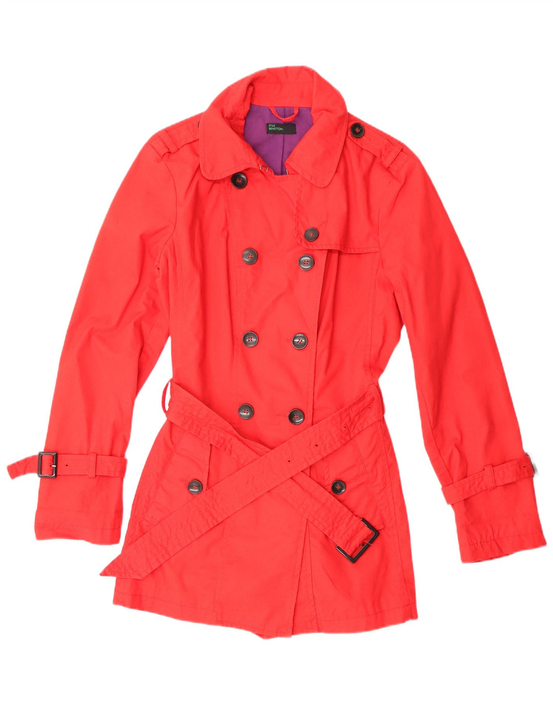 Benetton Damen Trenchcoat IT 44 Mittelrote Baumwolle