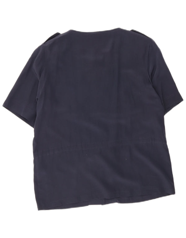 Andrea Mare Damen Kurzarm-Hemdbluse UK 14 Mittelmarineblaue Seide