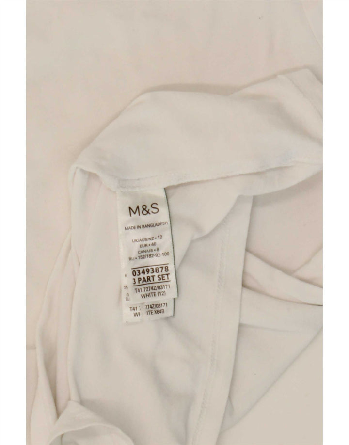 Marks & Spencer Damen Top Langarm UK 12 Mittelweiße Baumwolle