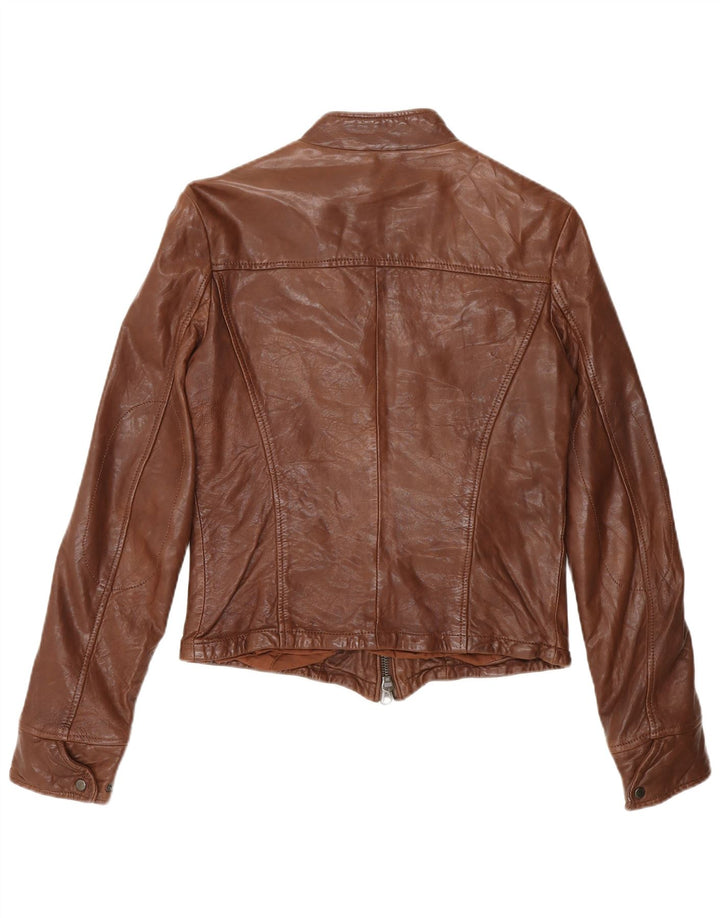 Zara Damen Leder Bikerjacke UK 12 Mittelbraun