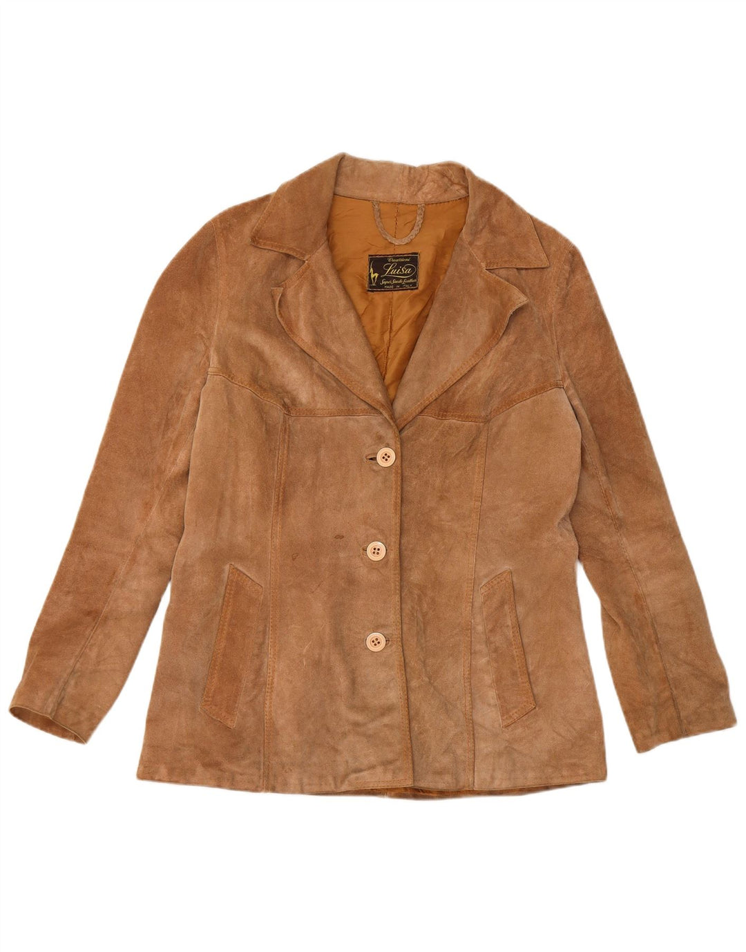 Vintage Damen 3-Knopf-Wildleder-Blazerjacke UK 12 Mittelbraun