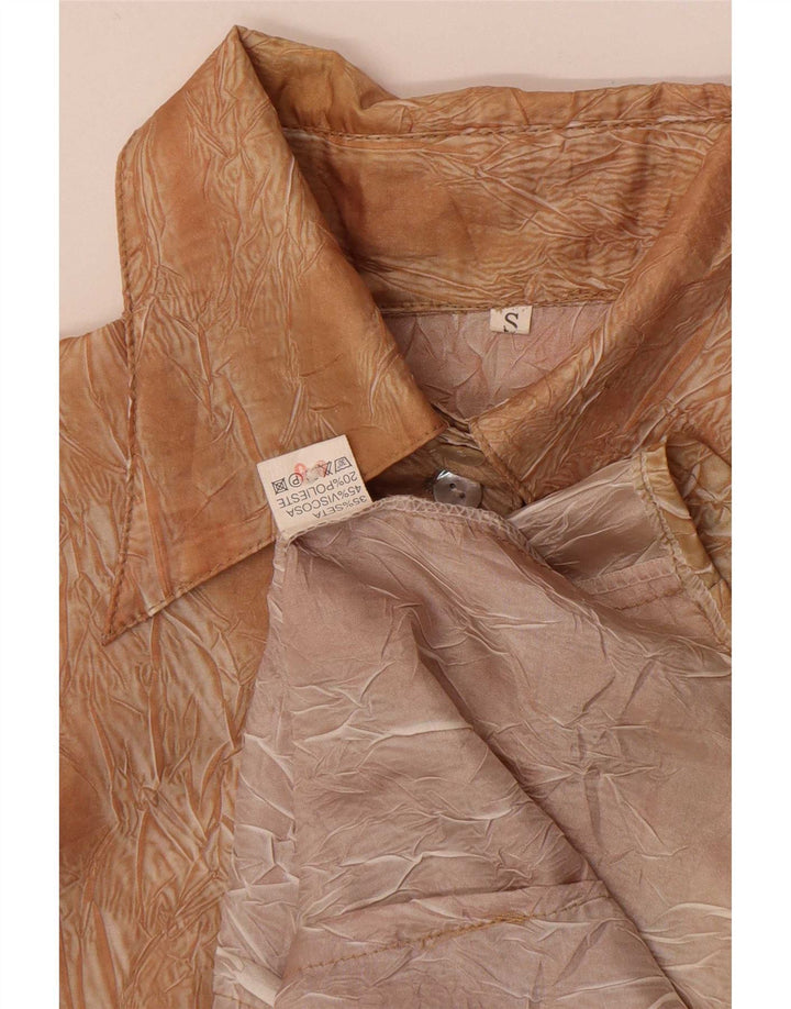 Vintage Damen-Hemdbluse mit abstraktem Muster, 3/4-Ärmel, UK 10, Kleinbraun