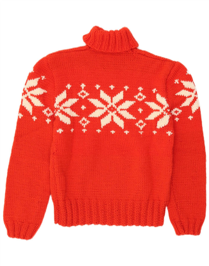 Vintage Damen Rollkragenpullover Pullover UK 12 Medium Red Fair Isle