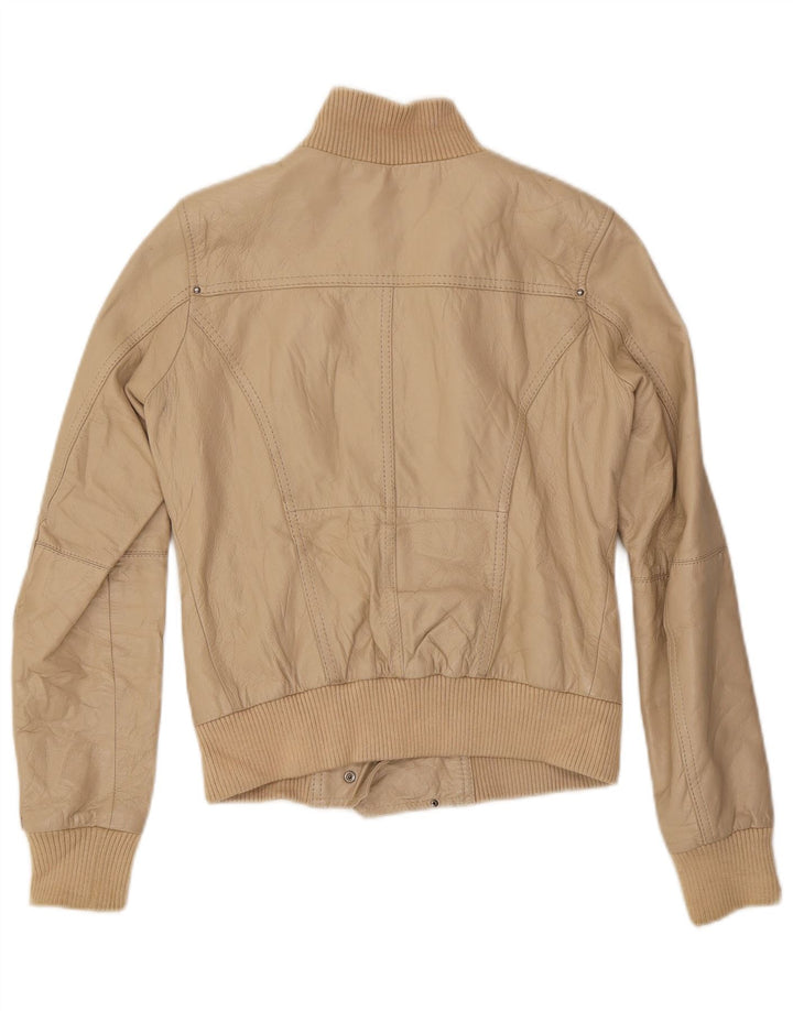 Vintage Damen Lederjacke UK 10 Small Beige