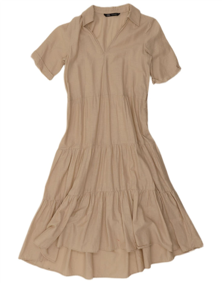 Zara Damen A-Linien-Kleid UK 10 Small Beige
