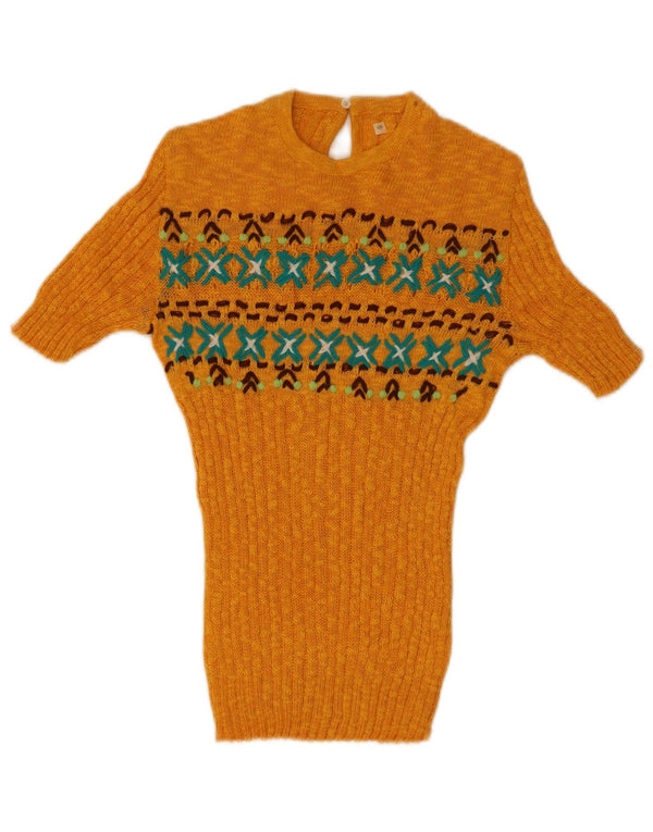 Vintage Damen Strickbluse Top IT 48 XL Gelb Fair Isle