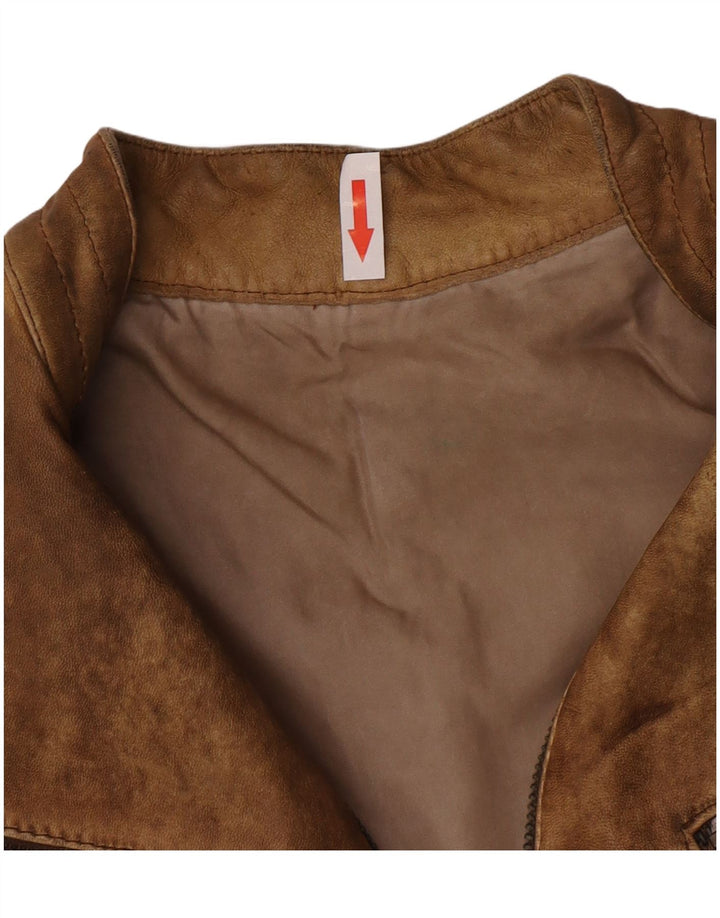 Vintage Damen Crop Lederjacke UK 10 Small Beige Leder